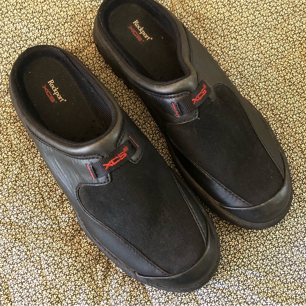 Rockport Womens XCS Mules Sz 9M Black Leather Upper + Man Made Trim